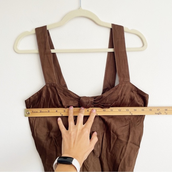 NWT Raquel Allegra Satin Tow Front Blouse Top Chocolate Brown Metallic Designer - Picture 10 of 13